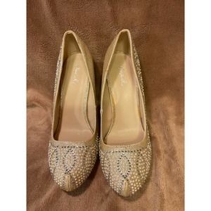 Women's Qupid Dress Pumps- Style Waltz-65- Champagne Glitter- Size 8.5